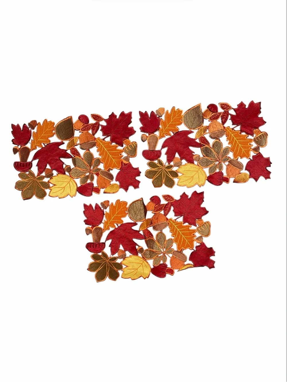 Autumn Leaf Embroidered Placemats - Red, Orange, Yellow, Brown